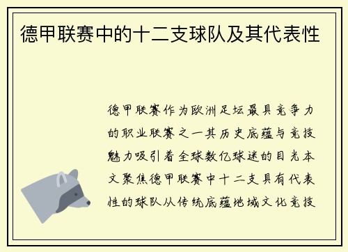 德甲联赛中的十二支球队及其代表性
